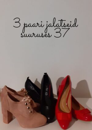 3 poros 37 dydžio batų (raudoni lakuoti batai su kaklaraiščiu, juodi batai su kulnu, rausvai smėlio spalvos batai su raišteliais) - NAUDOJAMOS - SUPER KAINA.