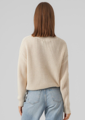 VERO MODA šiltas moteriškas megztinis Hilda dramblio kaulo spalvos baltas -SANDĖLIAVOS KAINOS - Image 4