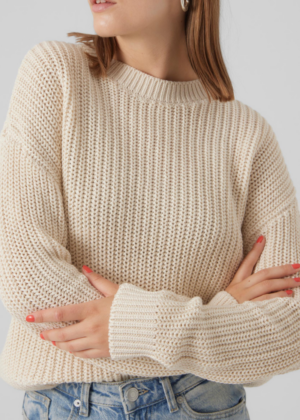 VERO MODA šiltas moteriškas megztinis Hilda dramblio kaulo spalvos baltas -SANDĖLIAVOS KAINOS - Image 5