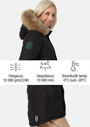 Huppa moteriška žieminė striukė Vivian juoda su natūraliais plaukais 200 gr apšiltinta - beveik nebėra sandėlyje paskutinė sandėlyje - Image 2