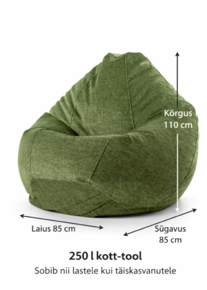 Krepšys-kėdė "Chill Vogue" aksominis žalias 250 litrų talpos, nuimamas ir skalbiamas užvalkalas - IŠPIRKTIS - Image 4