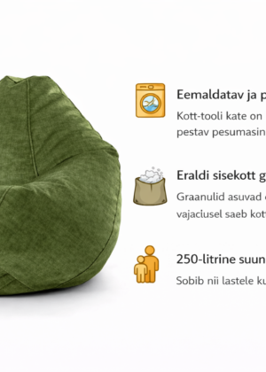 Krepšys-kėdė "Chill Vogue" aksominis žalias 250 litrų talpos, nuimamas ir skalbiamas užvalkalas - IŠPIRKTIS - Image 3