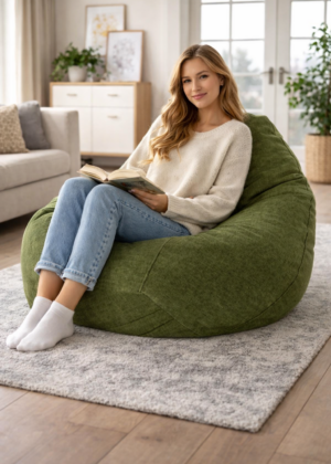 Krepšys-kėdė "Chill Vogue" aksominis žalias 250 litrų talpos, nuimamas ir skalbiamas užvalkalas - IŠPIRKTIS - Image 2