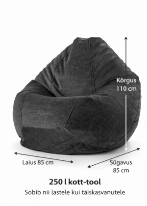 Krepšys-kėdė "Chill Vogue" tamsiai pilkas 250 litrų talpos - nuimamas ir skalbiamas užvalkalas - IŠPIRKTIS - Image 2