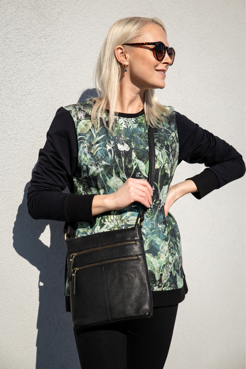 Naiste puuvillane käsitöö pusa Vihmamets ja nahast must naiste crossbody käekott Alicia