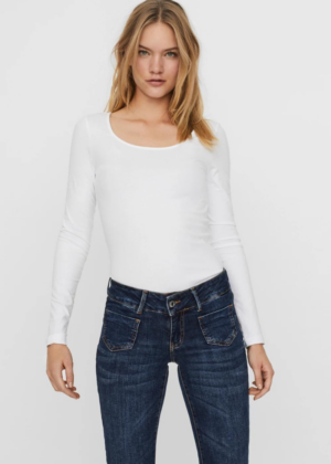 VERO MODA Moteriški ilgi medvilniniai marškinėliai ilgomis rankovėmis Maxi white-NAUJIENOS – DABAR TURIME - Image 3