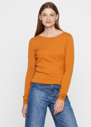 VERO MODA moteriški tamsiai geltonos spalvos medvilniniai marškinėliai iš trikotažo Care - KAINUOJAMOS KAINOS - 100 % medvilnė - Image 2