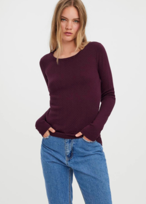VERO MODA moteriški tamsiai raudonos spalvos 100 % vilnos vilnos tekstilės drabužiai - balti sandėlyje Nauji