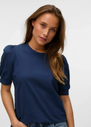 VERO MODA moteriški medvilniniai marškiniai Kerry navy-blue - NAUJIENA NAUJAI - Image 5