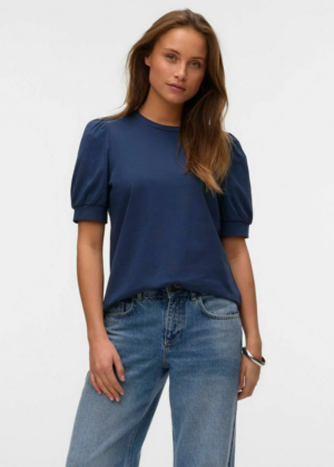 VERO MODA moteriški medvilniniai marškiniai Kerry navy-blue - NAUJIENA NAUJAI - Image 1