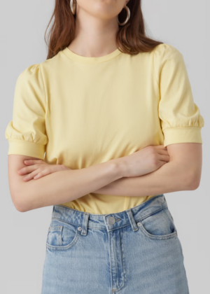 VERO MODA moteriški medvilniniai marškiniai Kerry mild yellow-UDIS-KOHE LAOS - Image 2